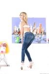 Blonde teen Haley Reed strips her jeans and bares her tight pussy hole and ass