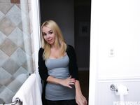 Young stepmom helps stepson to relax balls sucking big dick in the bathroom