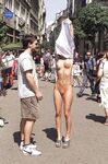 Graceful amateur babe with amazing tits posing naked in public place