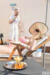Big titted blonde Victoria June seduces the painter in a revealing bikini