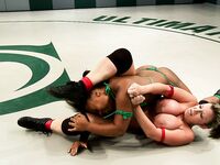 Ebony Yasmine Loven and MILF Sara Jay flaunt their big tits and wrestle