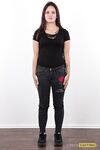 Teen first timer Nikola frees her tan lined body from a T-shirt and jeans