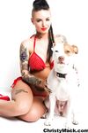 Hot tattoo model Christy Mack poses non nude in red bikini with matching heels