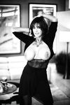 Buxom housewife Sandra Otterson modelling sexy crotchless bodystocking