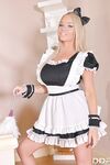 Blonde maid Rachele Richey licks the nut sac while deepthroating her employer