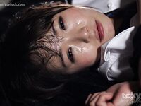 Japanese schoolgirl in bondage gagging on cock and getting rough mouthful