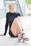 Thin blonde female flashing tits and ass on street before self anal fisting