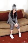Amateur dark haired teen Lou Lou gets naked & rubs her fuzzy pussy