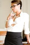 Classy secretary Holly West and a male coworker have sex at work