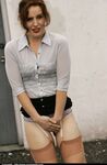 Older woman Dirty Angie takes a piss outdoors in retro nylons