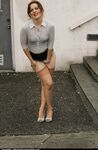 Older woman Dirty Angie takes a piss outdoors in retro nylons