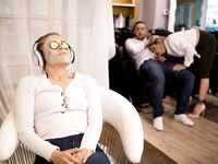 Blonde hairdresser Tyler Faith puts a facial on a lady before sex with her man