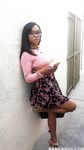 Busty black girl Porsha Carrera bends over in high heels for upskirt