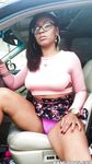 Busty black girl Porsha Carrera bends over in high heels for upskirt