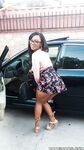 Busty black girl Porsha Carrera bends over in high heels for upskirt