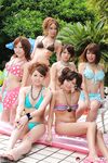 Sweet Japanese girlfriends in sexy swimsuits flaunt their beauty poolside