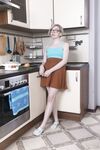 Amateur teen Abby shows off her hairy pussy & armpit in the kitchen