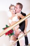 Bride with tiny tits Ferrera Gomez stripping and getting rammed in threeway