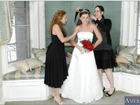Busty blonde Nikki Benz helping Penny Flame to try on wedding dress