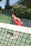 Curvy brunette Penny Flame flaunts hot ass & deep cleavage in her tennis dress
