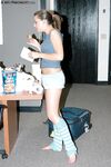 Petite pornstar Penny Flame flashes natural tits & pussy while changing