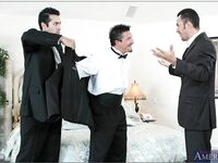 Sexy bride & her maid of honor engage in sleazy wedding night threesome