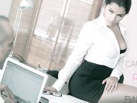 Brunette babe Valentina Nappi taking cumshot after hardcore office sex