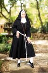 Thick nun bares her big naturals before showing her ass and twat in courtyard