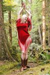 Mature amateur shows her bare ass after undressing in old growth forest