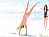 Smoking hot amateur bikini models Aubrey & Mary get nude on the sandy beach