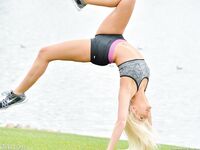 Athletic girl kaylie bares her toned and fit body and spreads her shaved pussy