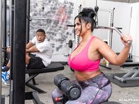 Sexy Latina BBW Kailani Kai sucks and fucks a big black cock in the gym