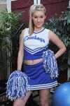 Amateur cheerleader Kristy Kay bares cameltoe and spreads pussy for close up