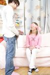 Young blonde girl in cute socks and pigtails is tricked into losing her cherry
