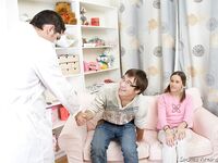 Young blonde girl in cute socks and pigtails is tricked into losing her cherry