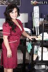 Older Latina cleaning woman Victoria Versaci seduces a younger male