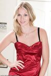 Sexy blonde MILF Lara Elaine in hot red dress uncovers small tits & ass