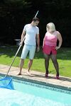Blonde granny Lacey Starr gets jizz on face after seducing the pool boy