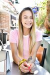 Adorable teen Nayomi masturbates her gaped twat after upskirt panty display