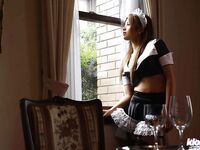 Adorable asian maid Yuka Hata revealing her lacy lingerie