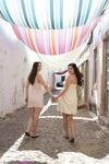 Lesbian lovers Francesca DiCaprio & Stella Cox flash upskirts while on holiday