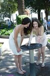 Lesbian lovers Francesca DiCaprio & Stella Cox flash upskirts while on holiday