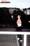 Fat female Chloe Vevrier shows off her hooters and bush after a game of tennis