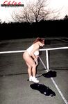 Fat female Chloe Vevrier shows off her hooters and bush after a game of tennis
