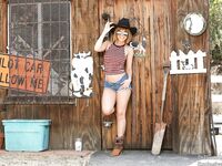 Hot cowgirl Dillion Harper stripping her sexy outfit & rubbing her snatch