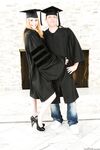 Blonde grad in heels spreads to flash nude upskirt in interracial group grope