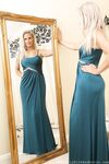 Blonde princess Paige F strips and poses in pantyhose in front of the mirror