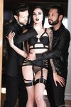 Dark diva Marley Brinx in black strappy lingerie spreads legs & ass wide