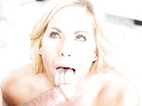 Blonde whore Olivia Austin taking nice facial cumshot for POV perspective