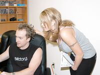Hot blonde Brooke Haven gets on her knees to suck horny porn watching hubby